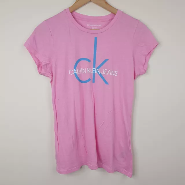 CALVIN KLEIN JEANS T-Shirt Women's Small Pink Short Sleeve Big Logo