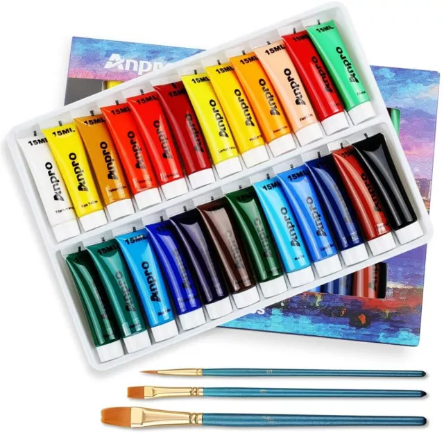 Set 24 Colori acrilici per dipingere + 3 pennelli 15ml