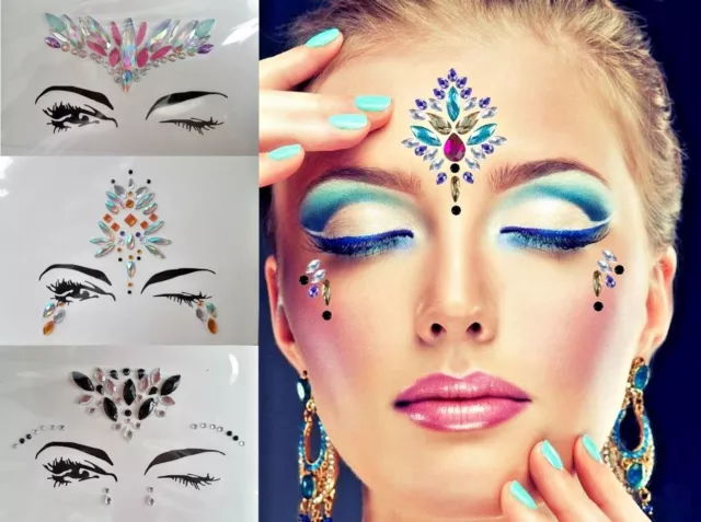 Bijoux visage en cristal pour festivals, raves, fêtes, Noël