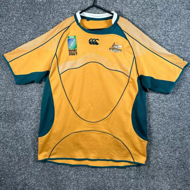 CANTERBURY AUSTRALIEN RUGBY Shirt Herren XL gelb grün Wallabies 2007 WM ...