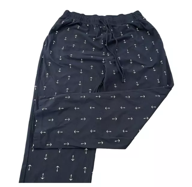 Nautica Flannel Pajama Pants Mens Lg Navy Blue White Anchor Print Pockets Lounge