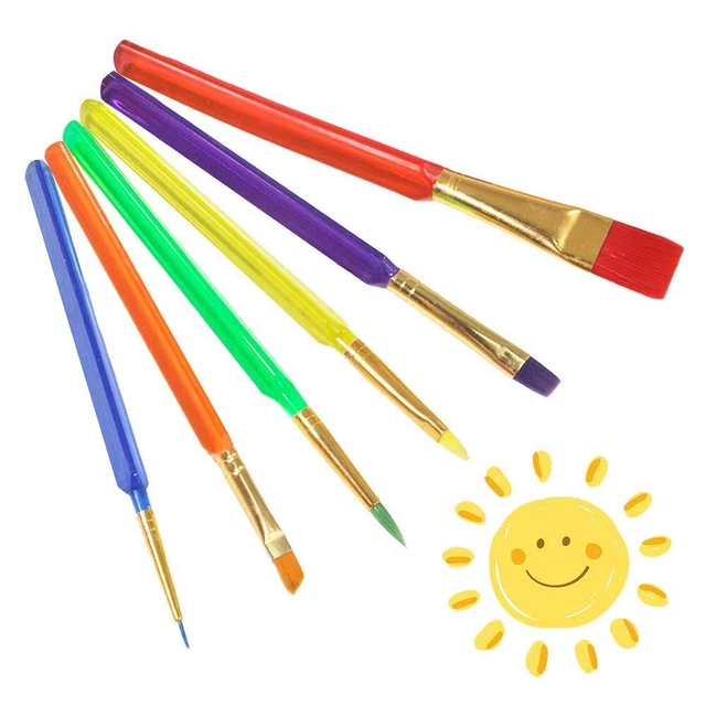 Pennelli da Pittura per Bambini, 6 Pezzi Colorato Pennello da Disegno Bambini