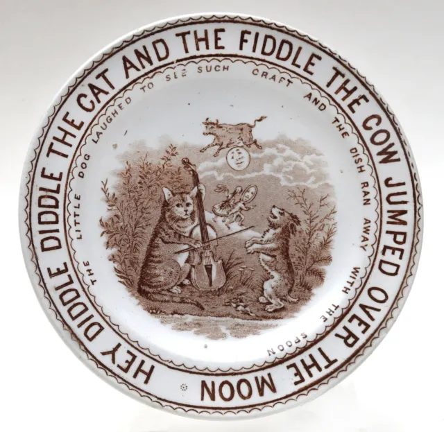 Antique W & C Hanley Nursery Rhyme Plate “Hey Diddle Diddle”-Circa 1880’s