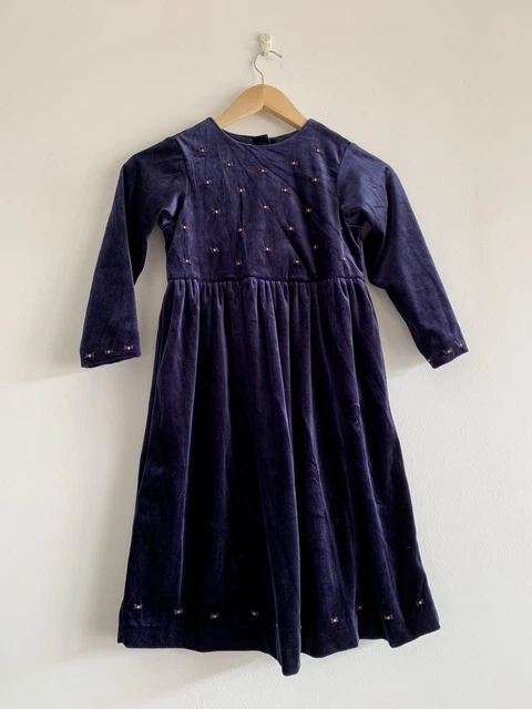 Abito vintage Laura Ashley madre & bambino blu velluto floreale età 7 anni in perfette condizioni