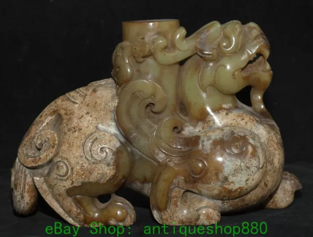 23CM Old Han Dynasty Hetian Jade PiXiu Phylactery Guardian Beast Statue