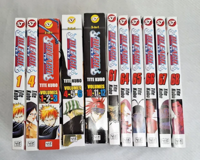 Bleach Manga Lot of 11: Volumes 1,1-3,4-6,10-12,4,61,64-68 Good English