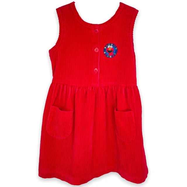 Vintage Sesame Street Elmo Patch Red Cord Sleeveless Dress 4 -  5