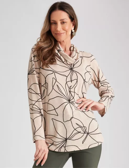 Womens Tops -  Long Sleeve Printed Cowl Neck Top - MILLERS