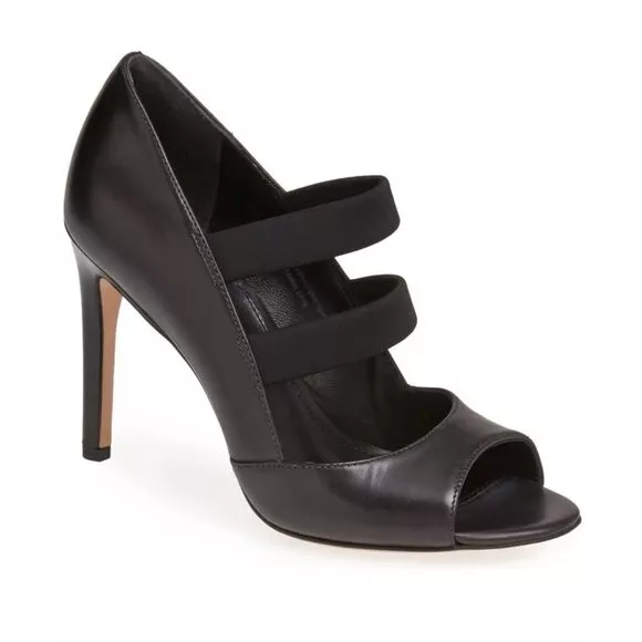 VIA SPIGA Ettie Open Toe Leather Pump Black Womens Size 10M New in Box Orig $250