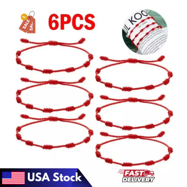 6PC Lucky Red String Bracelet Kabbalah Amulet 7 Knots Protection rope Man Women