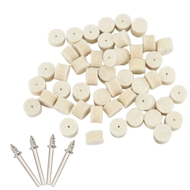 50 pz cuscinetti lucidanti ruote buffing feltro lana 13 mm + 4 pz mandrino per rotativi. Strumenti