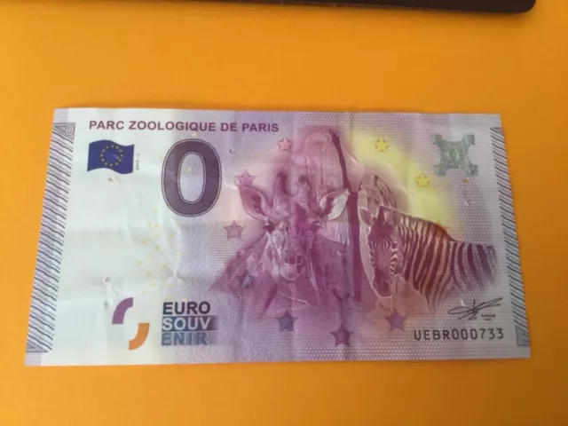 Billet souvenir zero euro touristique 2015 PARC ZOOLOGIQUE DE PARIS VOIR ETAT
