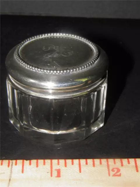 Antique Cut Glass Dresser Jar Vanity Box Sterling Silver Top