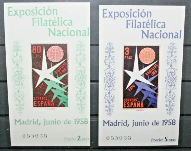Spagna 1958 Esposizione Filatelica Di Madrid Nuovi Mnh** 2 Bf Imperf. (C.k)
