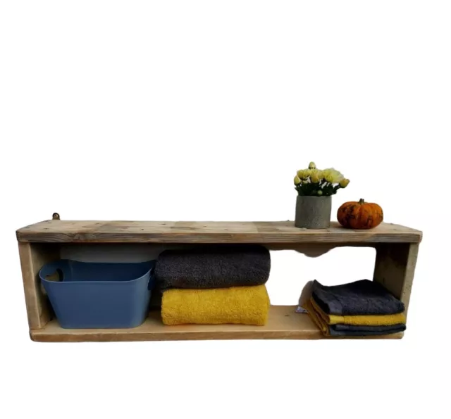 Book Shelf Rack Reclaimed Wall Mounted Handmade Rustic Chunky Wood Gift 12 Tones