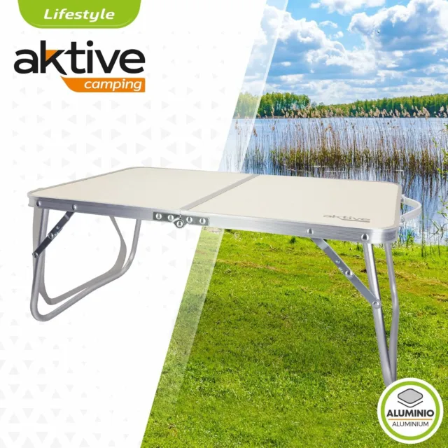 AKTIVE Tavolino Pieghevole in alluminio per Camping, letto, poltrona 60x40×26