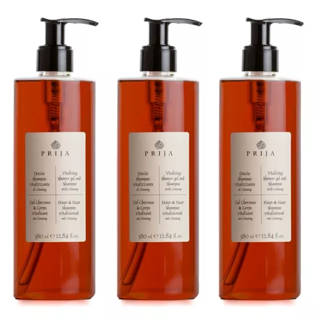 Prija Haarshampoo & Duschgel mit Ginseng Hair & Body Wellness 3x 380 ml Flakon