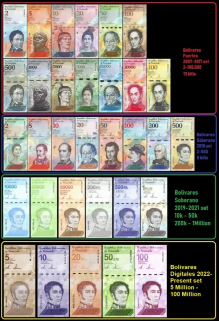 Venezuela Full Set 2-100,000 Bolivares, 2-1Mil Soberanos + 5 new digtales-32 PCS