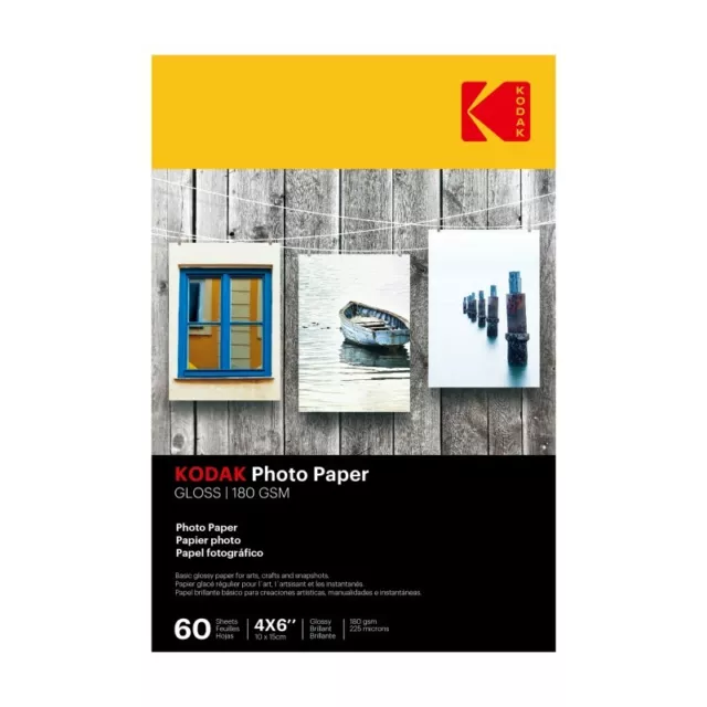 60 Sheets Kodak Gloss Instant Dry 180gsm 4 x 6 (4R) Photo Paper