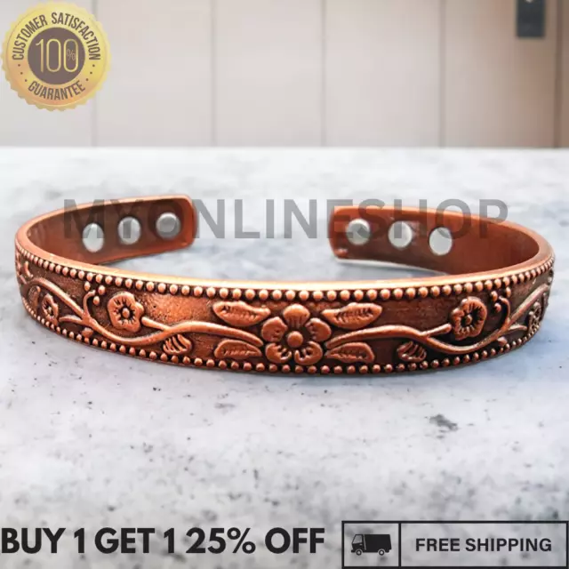 Ladies Copper Magnetic Bracelet Carpal Tunnel Bangle Arthritis Pain Relief Rose