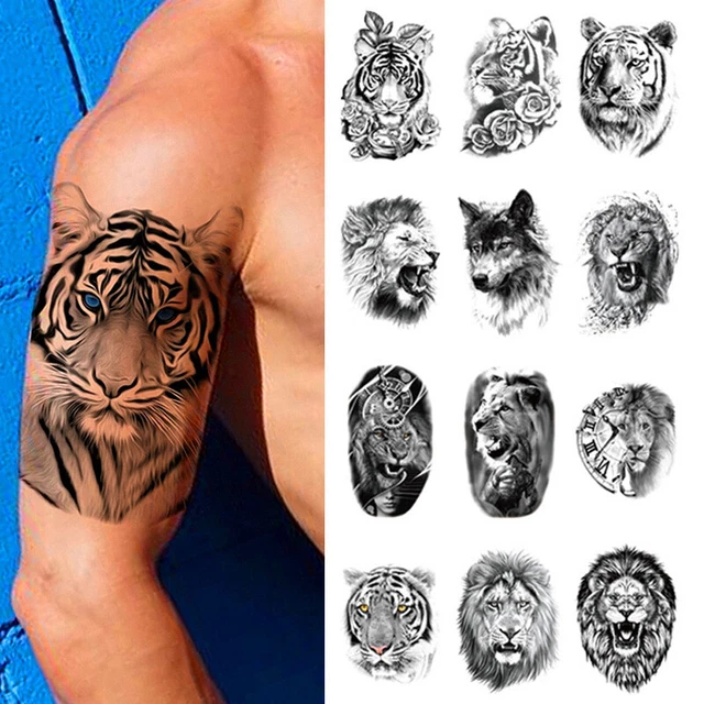 Women Men Lion Transfer Tattoo Tiger Animals Fake Sticker Temporary Tattoo *
