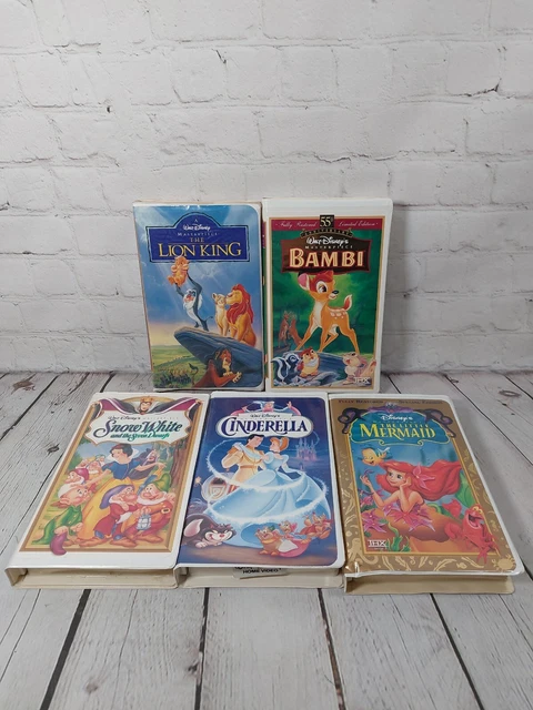 DISNEY VHS 5 Tape Collection LionKing Little Mermaid Cinderella Bambi
