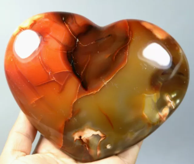 2.37lb Natural Red Orange CARNELIAN AGATE Geode Crystal Polished Heart Stone