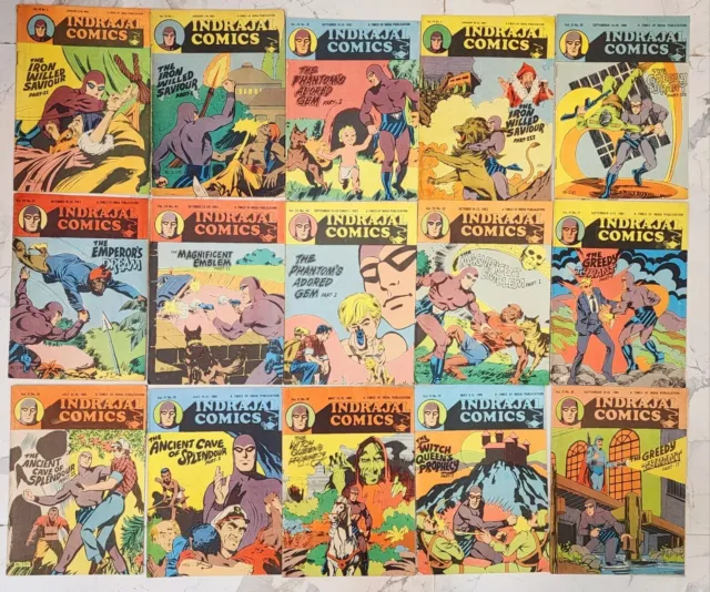 Rare bande dessinée INDRAJAL vintage 15 livres Inde PHANTOM Toutes les...