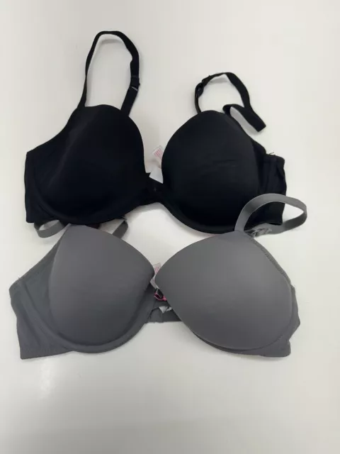 Xhilaration Womens Perfect T-Shirt Bras Size 36C Set of Two Black and Gray