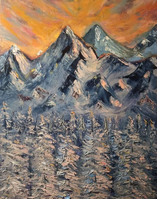 Quadro dipinto a mano ad olio su tela Paesaggio invernale  50x70cm