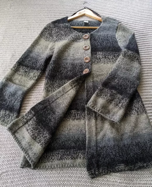 TARGET Womens Long Wool Blend Cardigan/Jacket Size 12 Grey/Black/Beige Striped