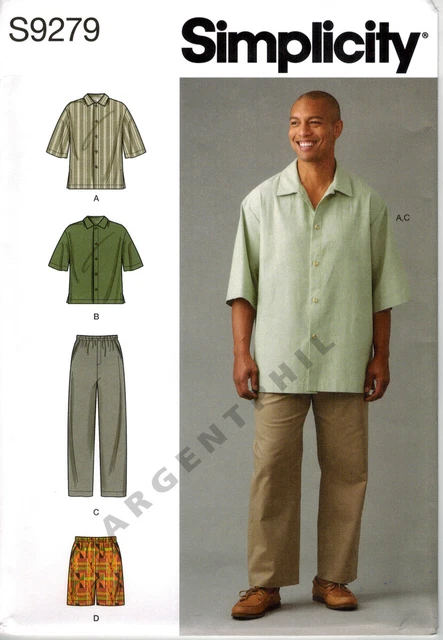 Simplicity 9279 Men's Casual Short Sleeve Yoke Shirt Pants Shorts Sewing Pattern