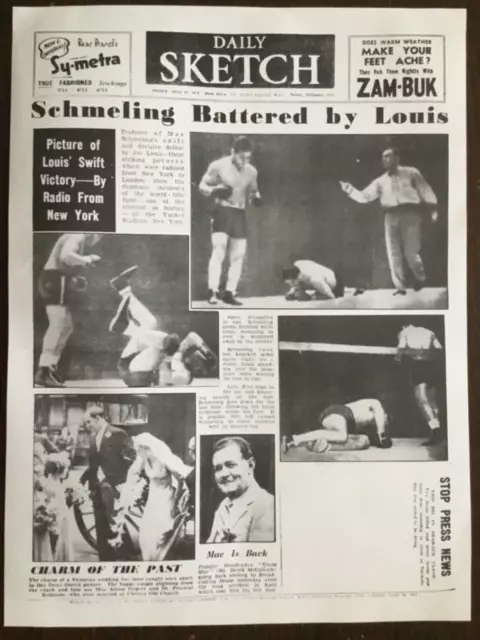 Tägliche Skizze/Poster 24. Juni 1938 Joe Louis Besiegt Max Schmeling In 1 Runde Ko 3