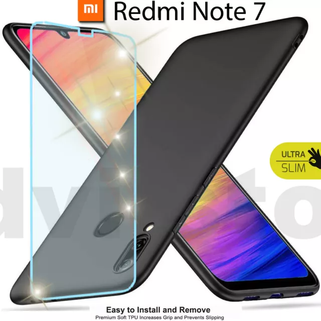 CUSTODIA per REDMI NOTE 7 Cover tpu NERO Matte OPACO + Pellicola VETRO Temperato