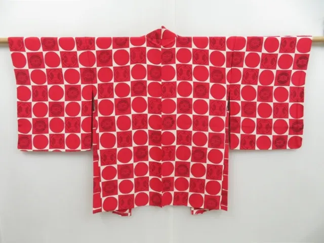 3201T04z600 Vintage Japanese Kimono Silk HAORI Folding fan Red