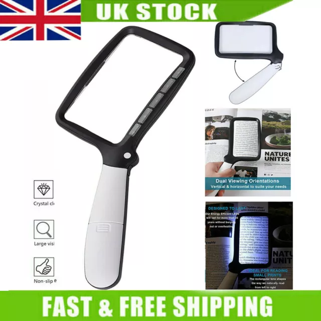 Folding Handheld Magnifying 3x Magnify Glass with 5 LED Light Portable Rectangle