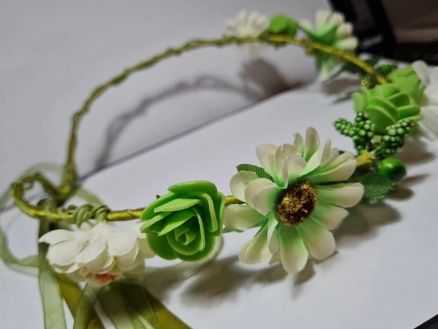 Coroncina Di Fiori Per Capelli - Ghirlanda Floreale Con Nastro Regolabile - Per Matrimoni, Festa O Spiaggia - Con Bracciale Coordinato - Foto 12