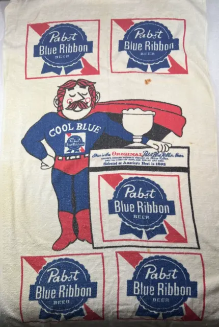 Vintage Pabst Blue Ribbon Beer Beach Towel 80's Cool Blue 53"X30.5"