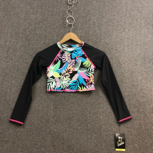 Art Class Multicolor Crop Top Long Sleeve Shirt Leaves Print Girls M 7/8 NWT