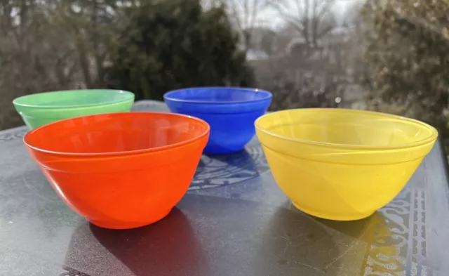 Vtg Primary Colors Cased Glass Small Kitchen Bowl Set of 4 - Unusual !!