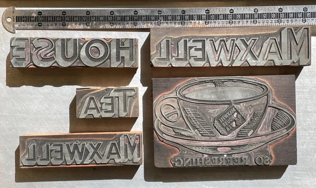 Maxwel House Tea! Vintage letterpress advertising printing Blocks (5 blocks)