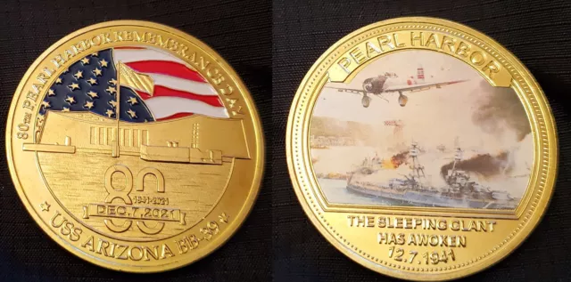 Pearl Harbour Goldmünze Vintage Zweiter Weltkrieg Japanisch Americana Militär Marine US 3