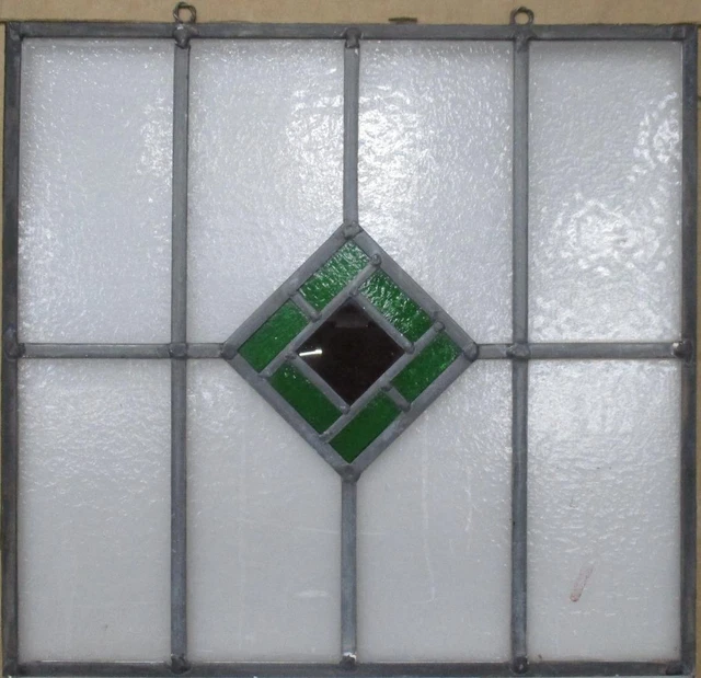 OLD ENGLISH LEADED STAINED GLASS WINDOW Unframed w Hooks Diamond 17.25" x 16.75"