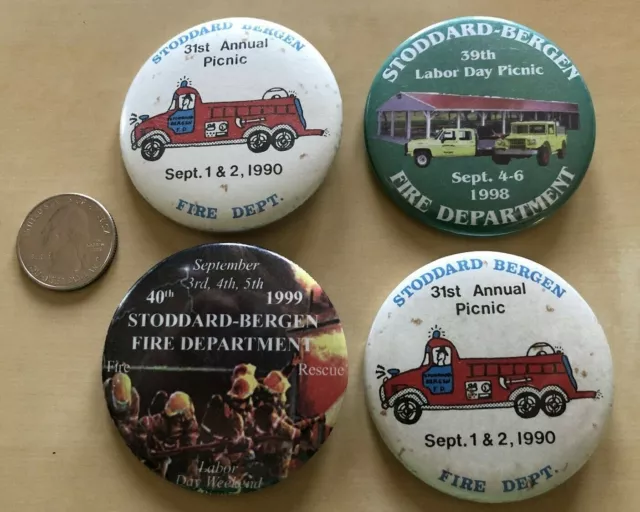 Lot of 4 Stoddard Bergen Wisconsin Fire Department Pinbacks Buttons #33987