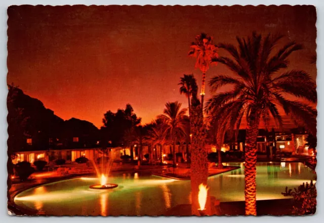 Del Webb's Mountain Shadows Resort Pool Side Night View Scottsdale AZ Postcard