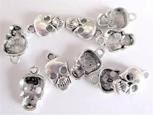 10 x Skull Skeleton Halloween Charms Jewellery Making Pendants Tibetan Silver