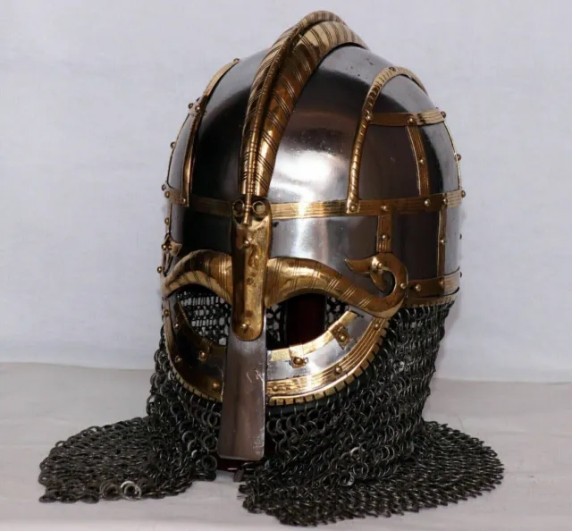 18ga Medieval Steel Viking Vendel Helmet With Chainmail Hand Forged