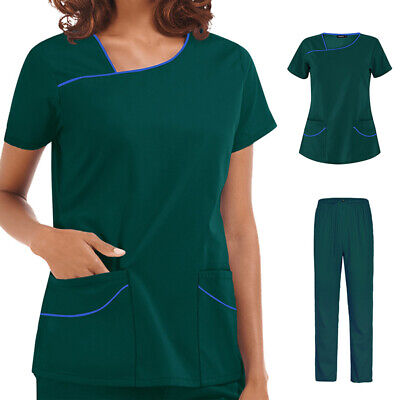 Medical Women Nursing Suit Nurse Uniform T-Shirt Tops Pants Salon Work Uniforms