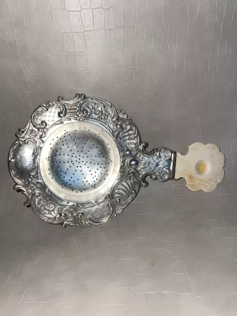 Antique Austro-Hungarian tea strainer hallmarked monogrammed articulated handle 2