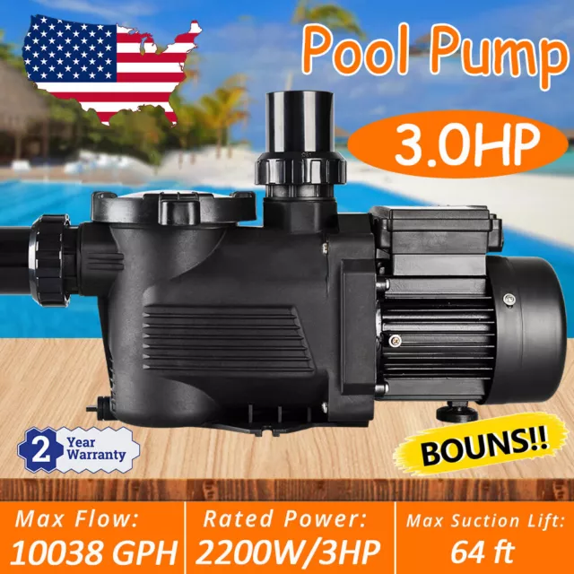 US STOCK 3HP Swimming Pool Pump Motor Strainer In/Above Ground Hi-Flo With Cord